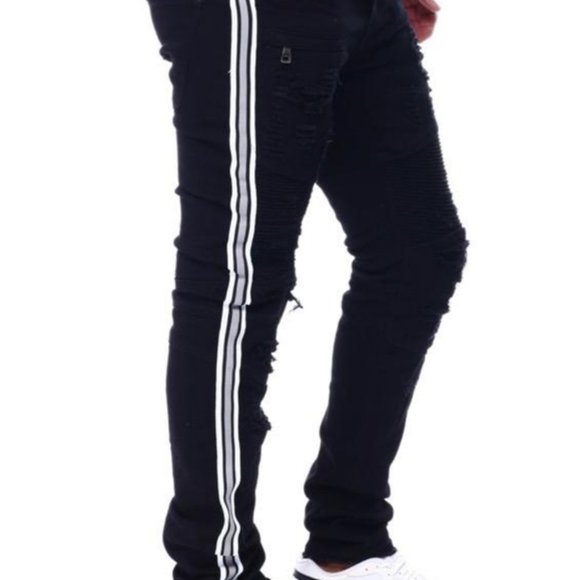 Preme Striped Distressed Grunge Moto 